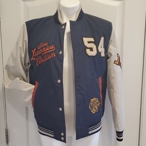 Superdry Navy and White Varsity Jacket with Red Trim